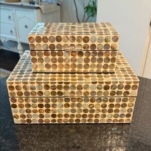 Rectangle Mother of Pearl Handmade Geometric Box with Hinged Lid (Set of 2)